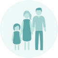 Blue graphic of a family