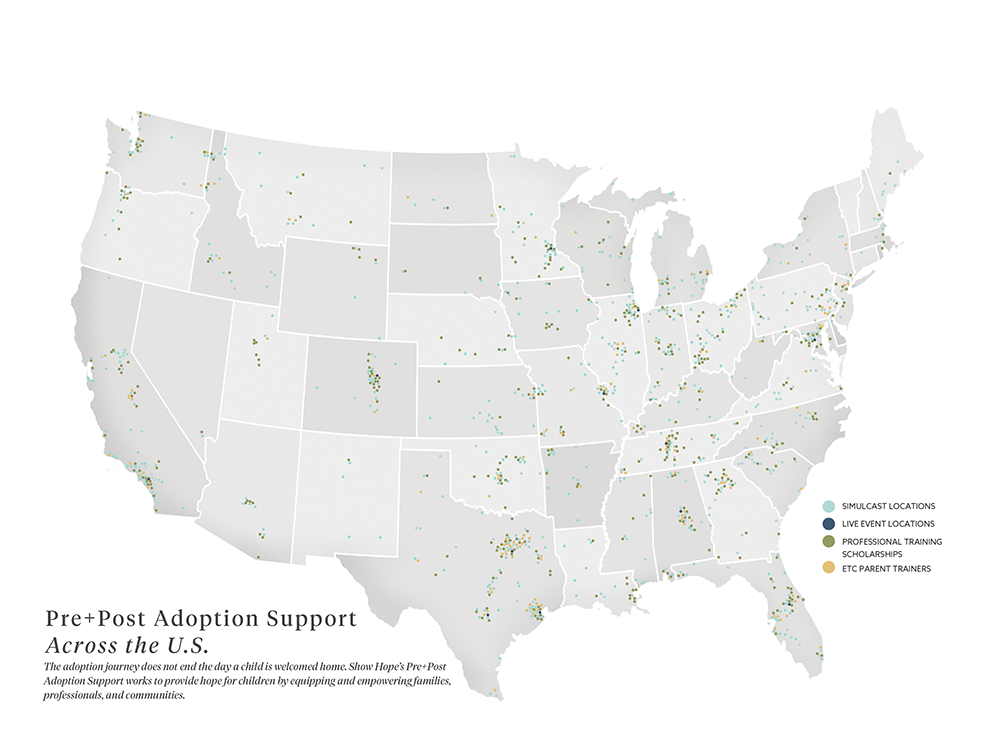 A map of the US with location pinpoints for simulcast locations for HFTJ