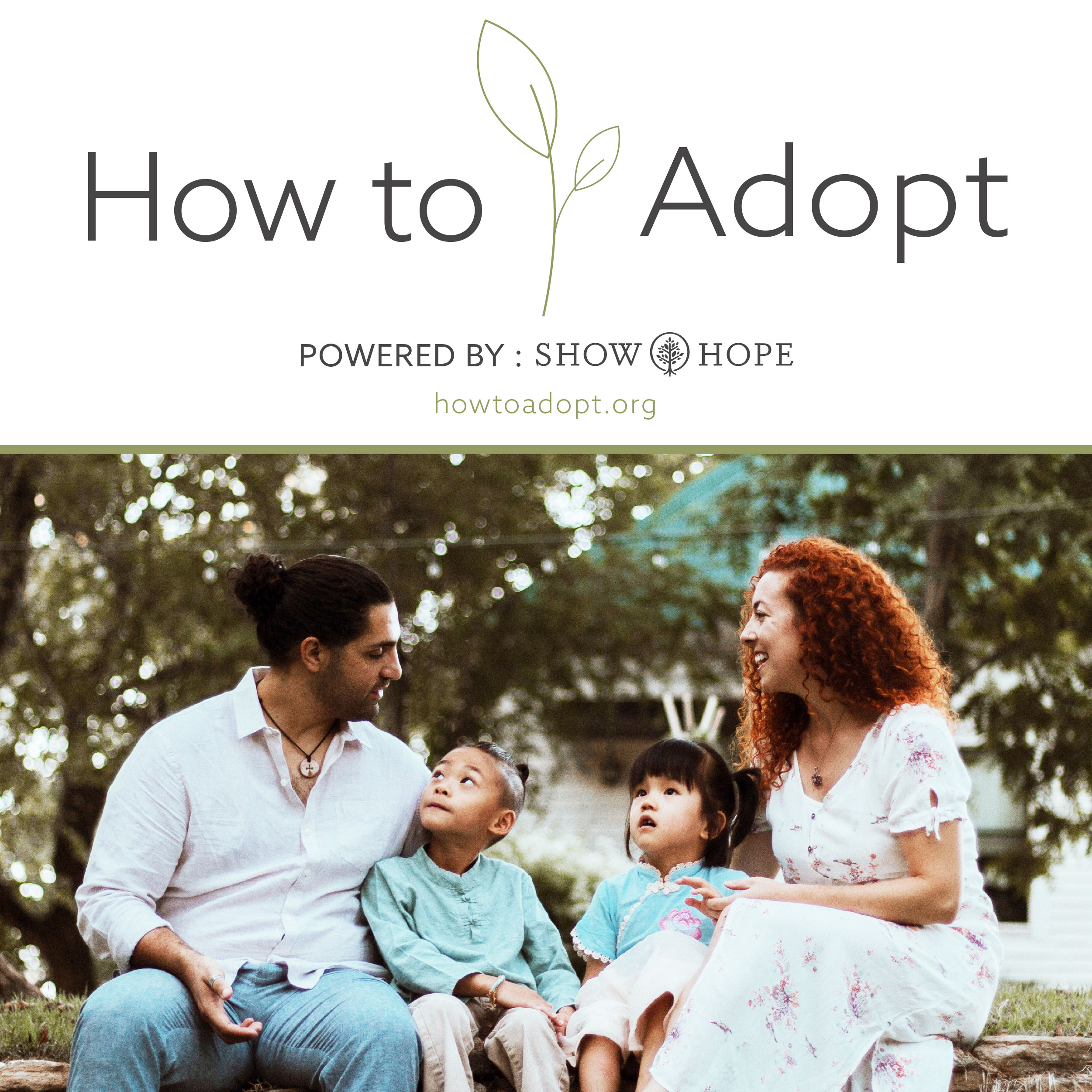 A howtoadpot.org graphic with a picture of a mom and dad and their two children all sitting outside and smiling at each other.