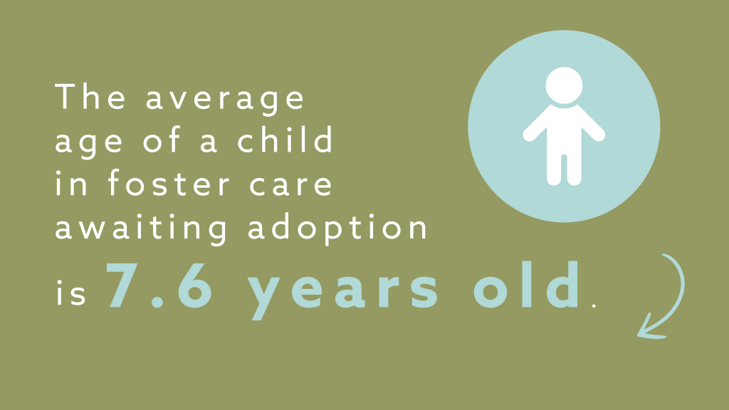 The average age of a child in foster care awaiting adoption is 7.6 years old.